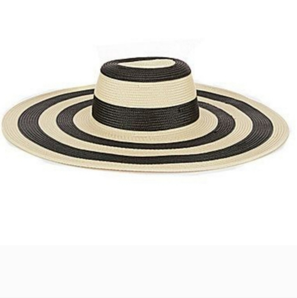 Kate Landry Black/Cream Chic Striped Hat